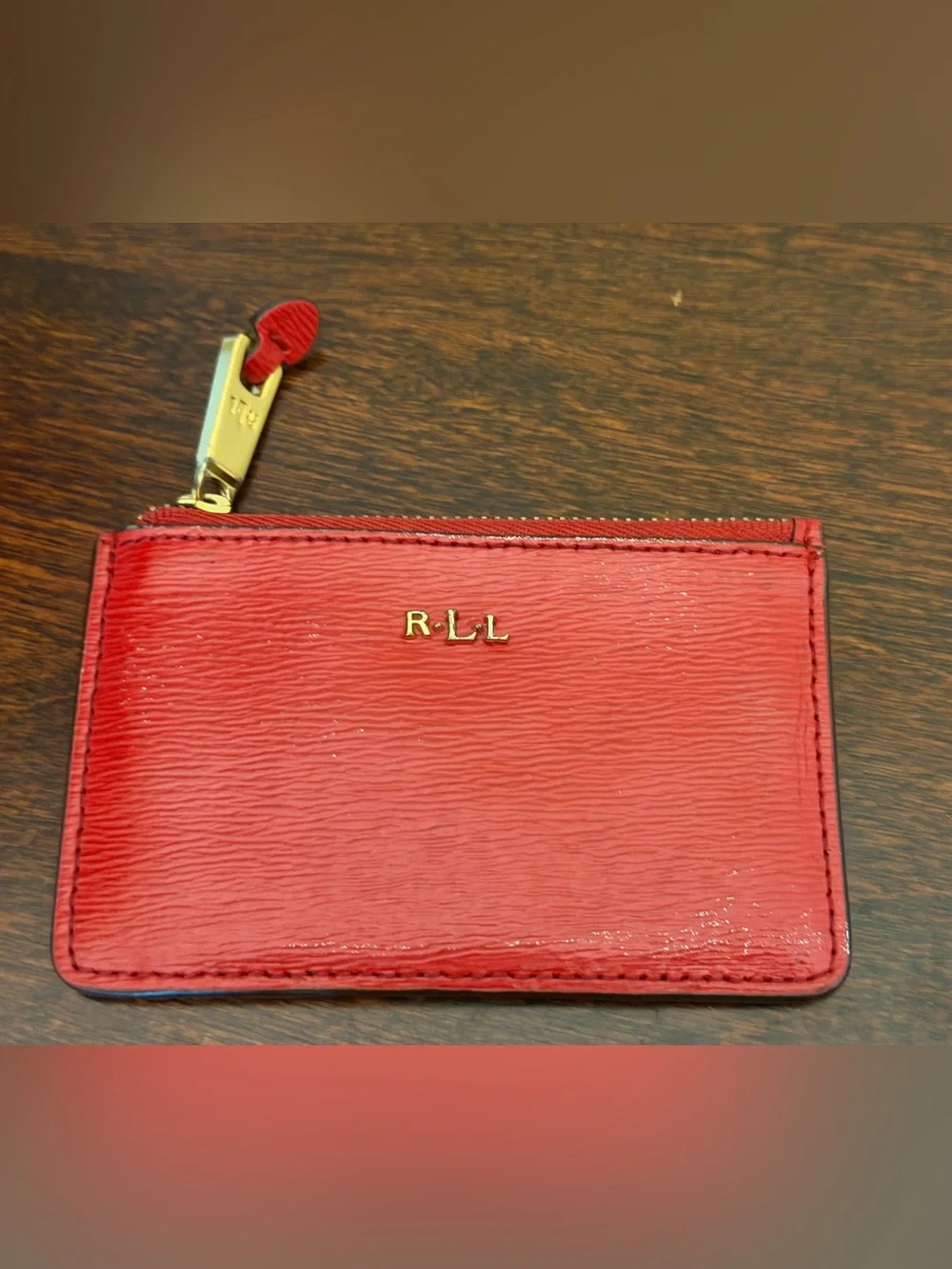 Vintage Lauren Ralph Lauren Coin Purse Card Holder ID Wallet Red Leather 4.5x3”